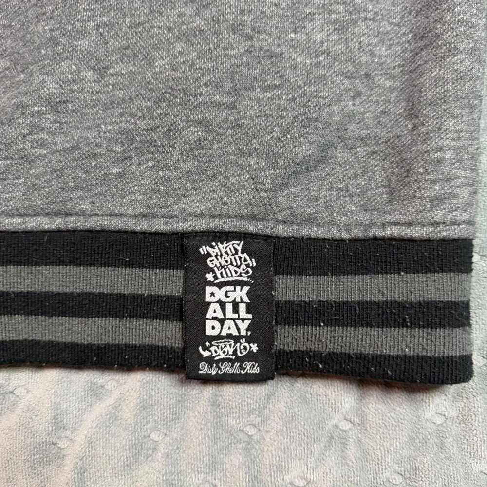 DGK Varsity Jacket Mens XL Gray Black Hooded Snap Front Dirty Ghetto Kids Fleece